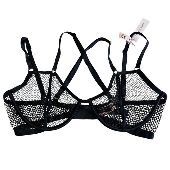 Victoria's Secret Other - NWT VS Very‎ Sexy low cut Demin Cross Back Black Mesh Lace Underwire Bra M-DD